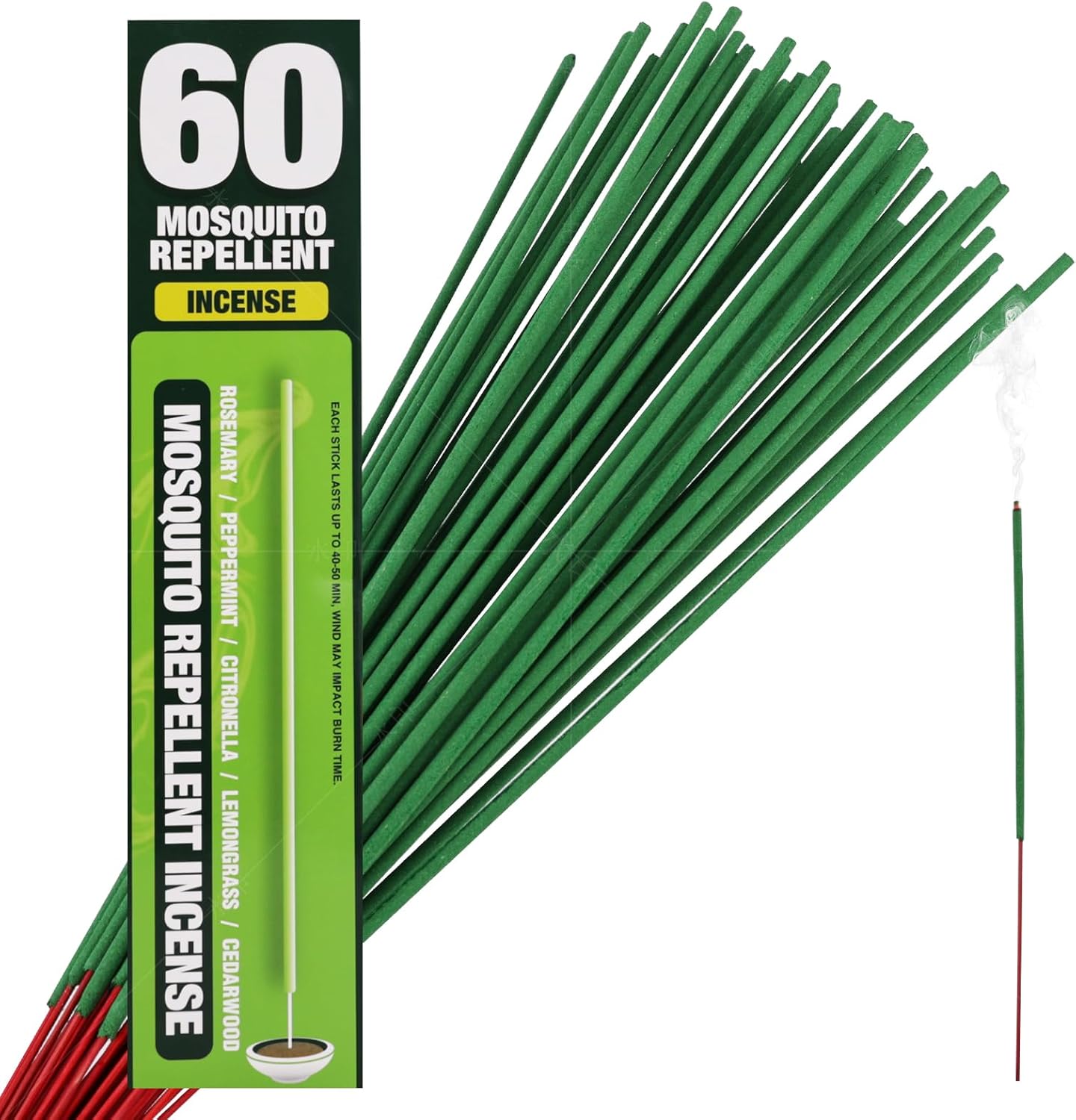 60 Mosquito Repellent Incense Sticks - Natural Citronella for Outdoor Use