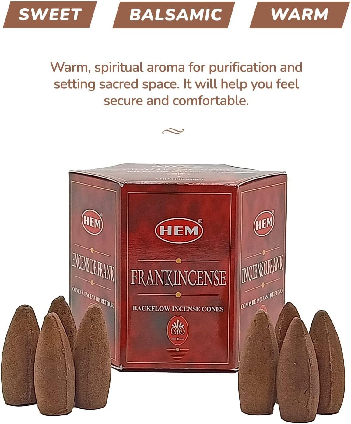 HEM Backflow Incense Cones - Frankincense Myrrh 40 Cones Spiritual Waterfall Incense