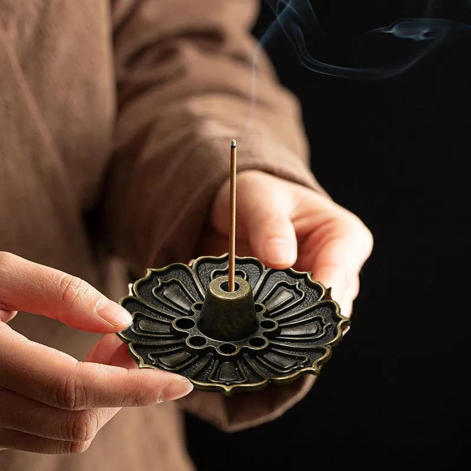 2PCS Brass Lotus Incense Stick Burner with Ash Catcher