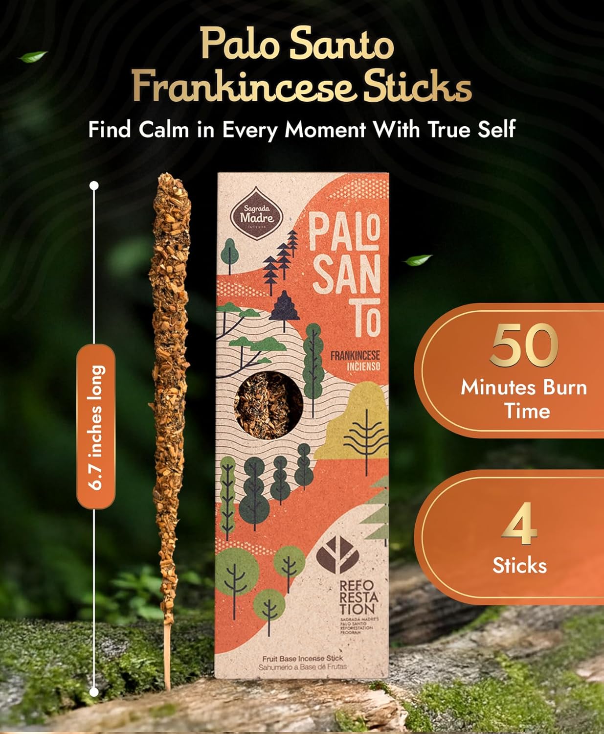 4pcs Wildly Harvested Palo Santo Incense Sticks with Frankincense