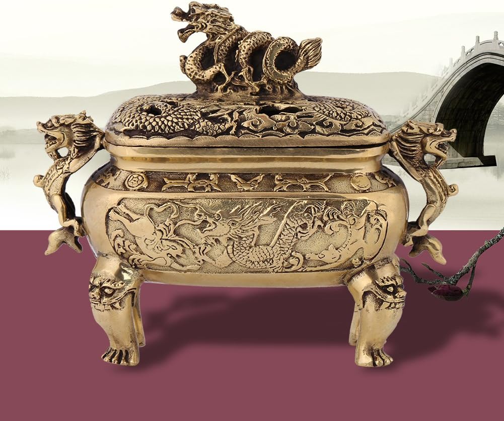 Walfront Antique Bronze Copper Dragon Incense Holder