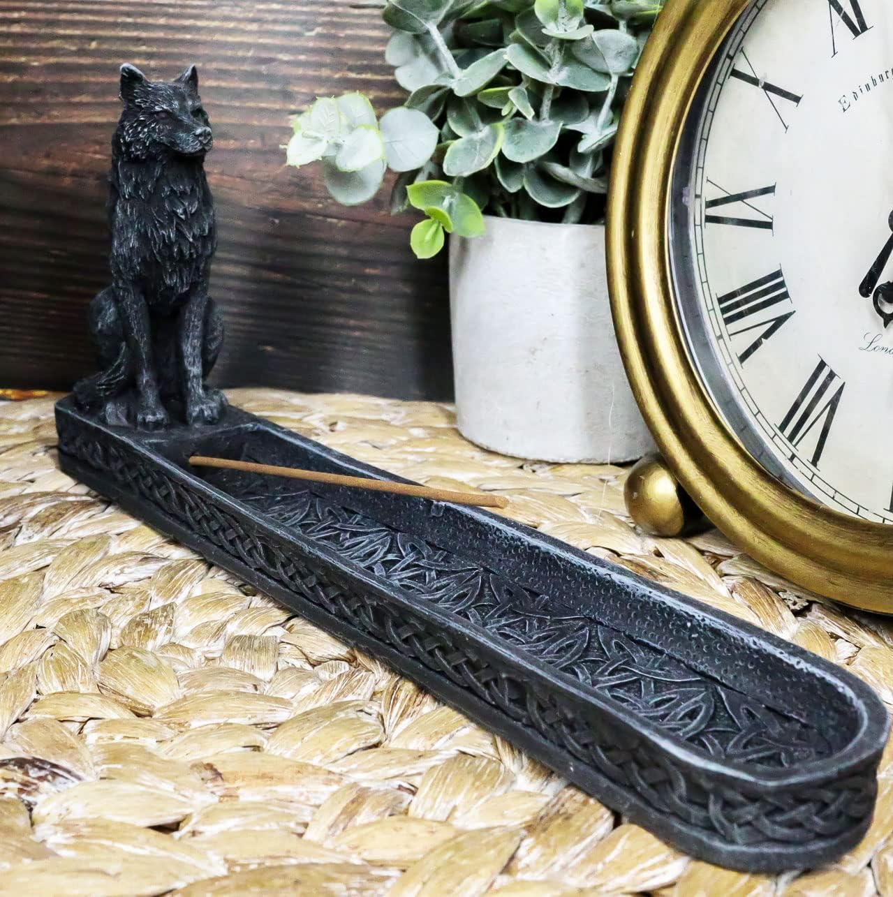 Ebros Moonlight Alpha Wolf Incense Burner Holder Figurine