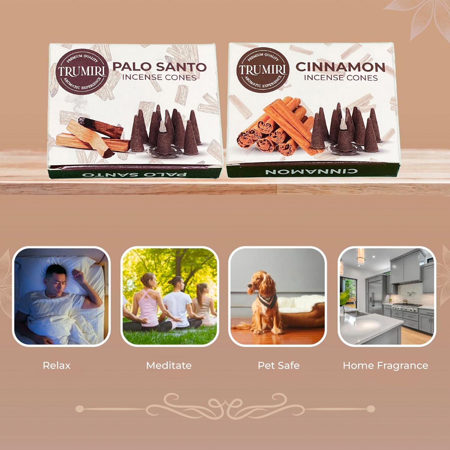 TRUMIRI Palo Santo Cinnamon Incense Cone Combo Pack - 10 Each