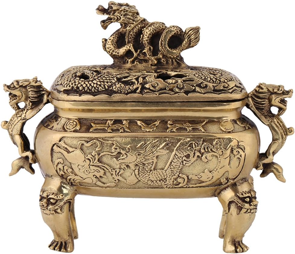 Walfront Antique Bronze Copper Dragon Incense Holder