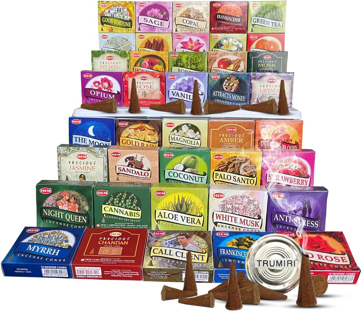 Hem Incense Cones Variety Pack of 12 with Holder
