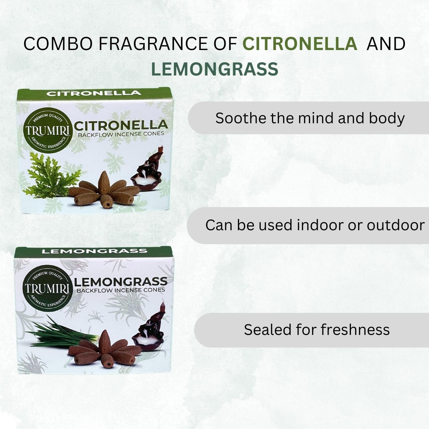 TRUMIRI Backflow Incense Cones 20-Pack Citronella Lemongrass