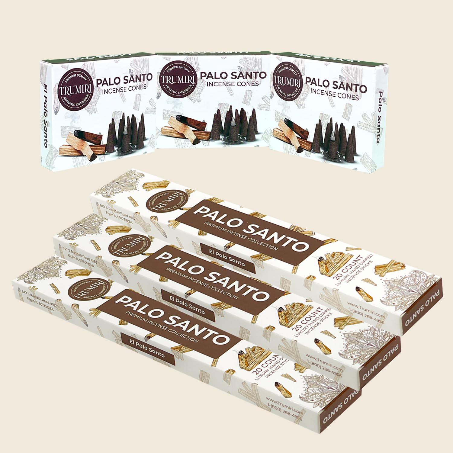 TRUMIRI Palo Santo Incense Sticks Cones Combo Pack
