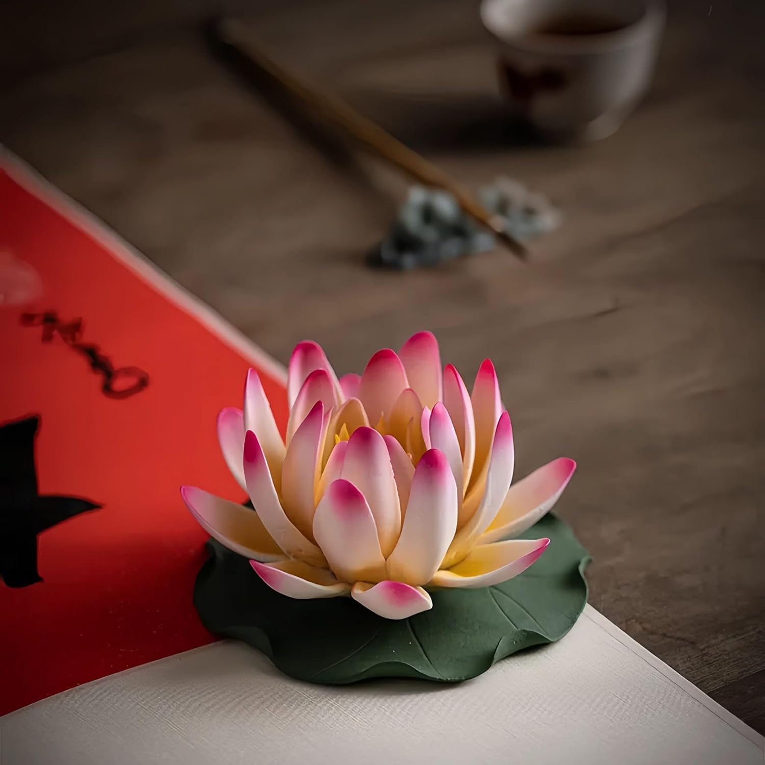 Pink Ceramic Lotus Incense Burner - Decor Fragrance Holder