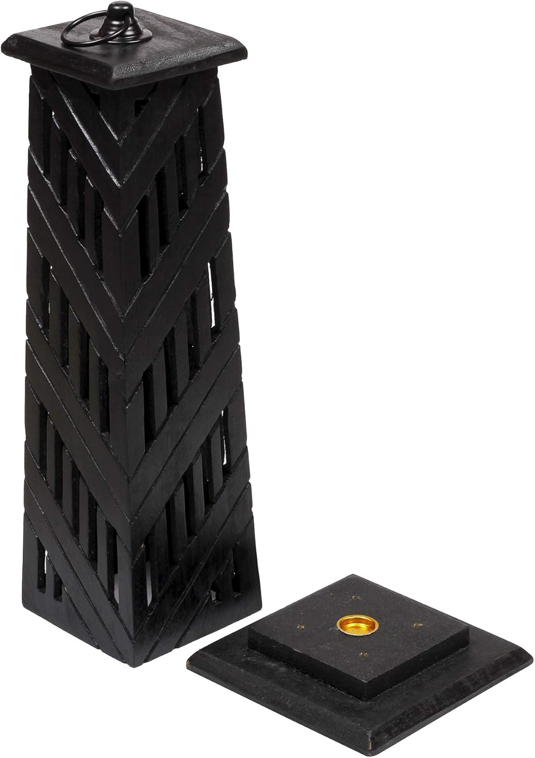 Hand Carved Wooden Incense Cone Black Tower Burner Stand