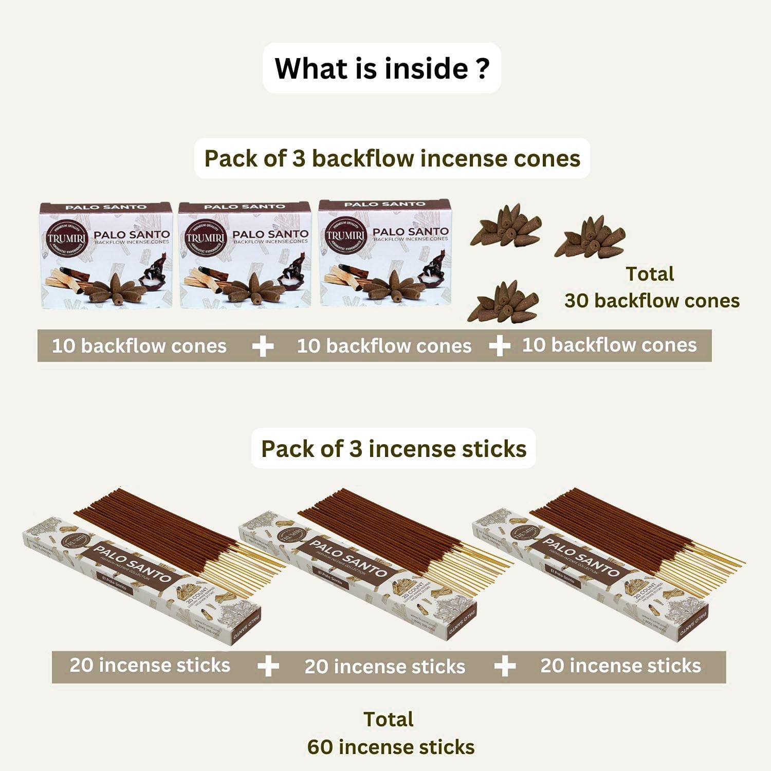 TRUMIRI Palo Santo Incense Sticks and Waterfall Cones Combo Pack