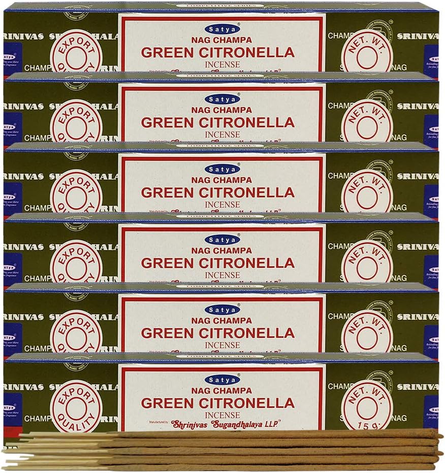 Trumiri Incense Stick Holder Bundle with Satya Nag Champa Green Citronella Incense Sticks - Pack of 6