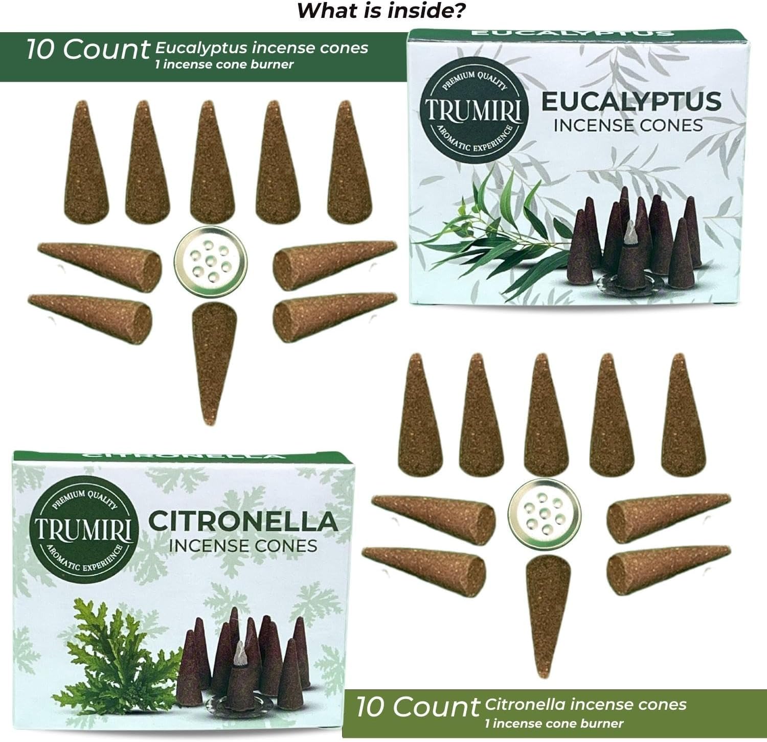 TRUMIRI Incense Cones - 20 Pack of Citronella Eucalyptus