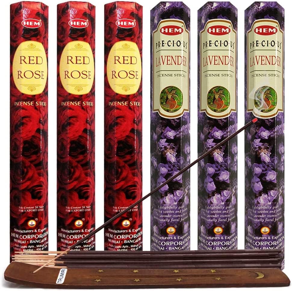 Precious Lavender Red Rose Incense Bundle With Holder