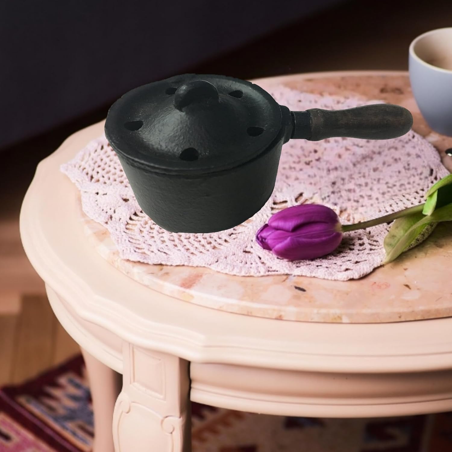 Vrinda Black Iron Incense Burner with Lid - Compact and Durable