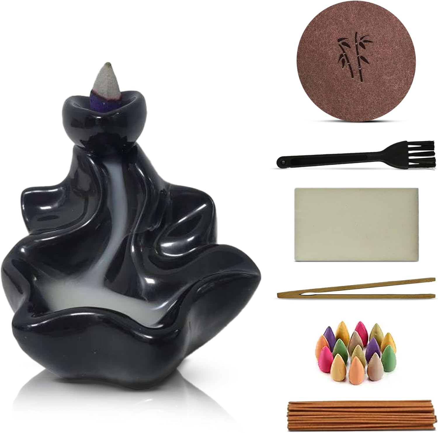 Ceramic Backflow Incense Holder Waterfall Burner Set
