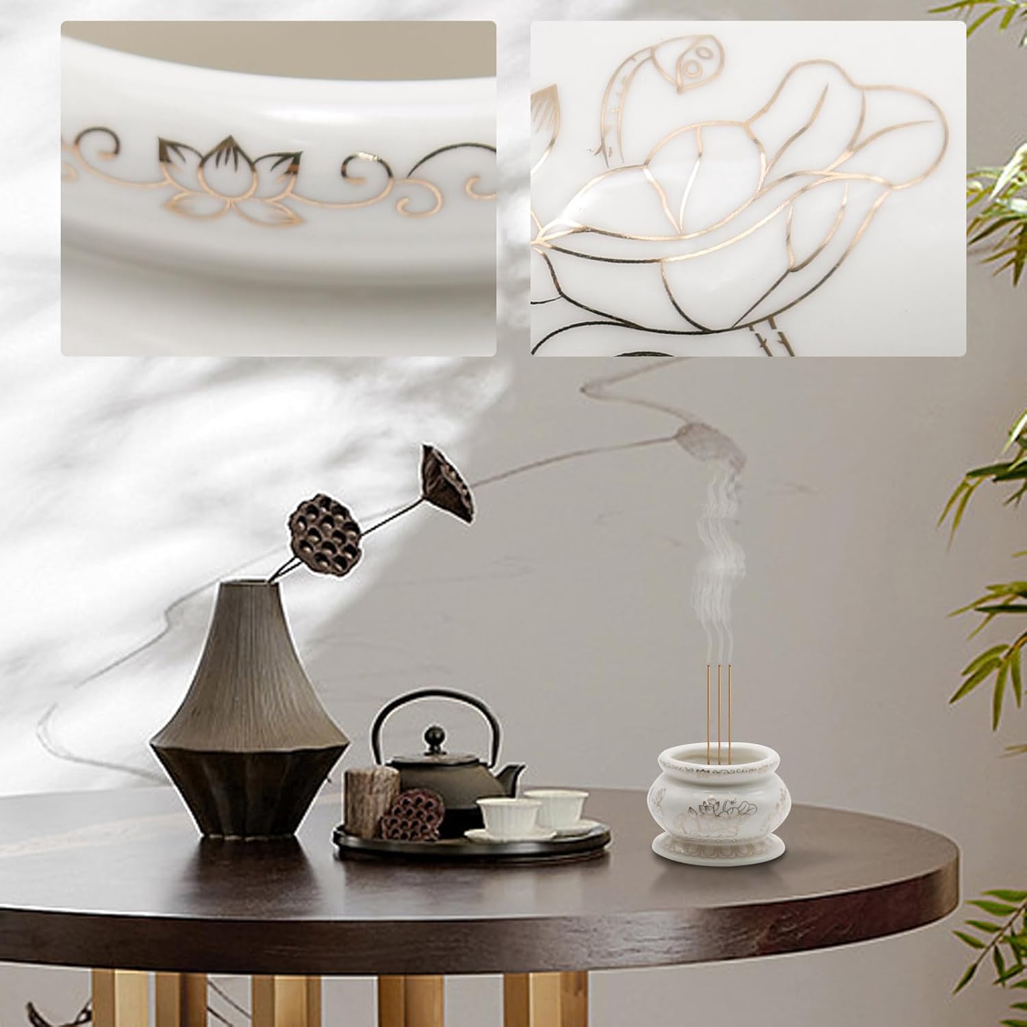 4-Inch White Ceramic Incense Burner Pot for Meditation and Prayer