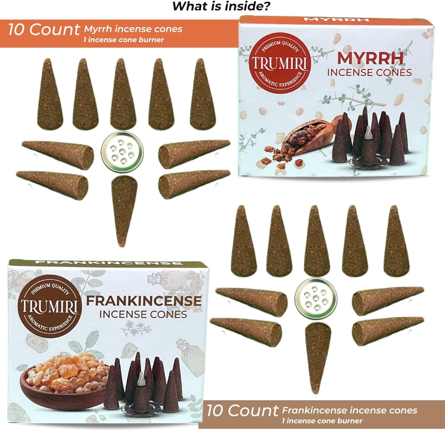 TRUMIRI Incense Cones - 20 Pack 10 Frankincense 10 Myrrh