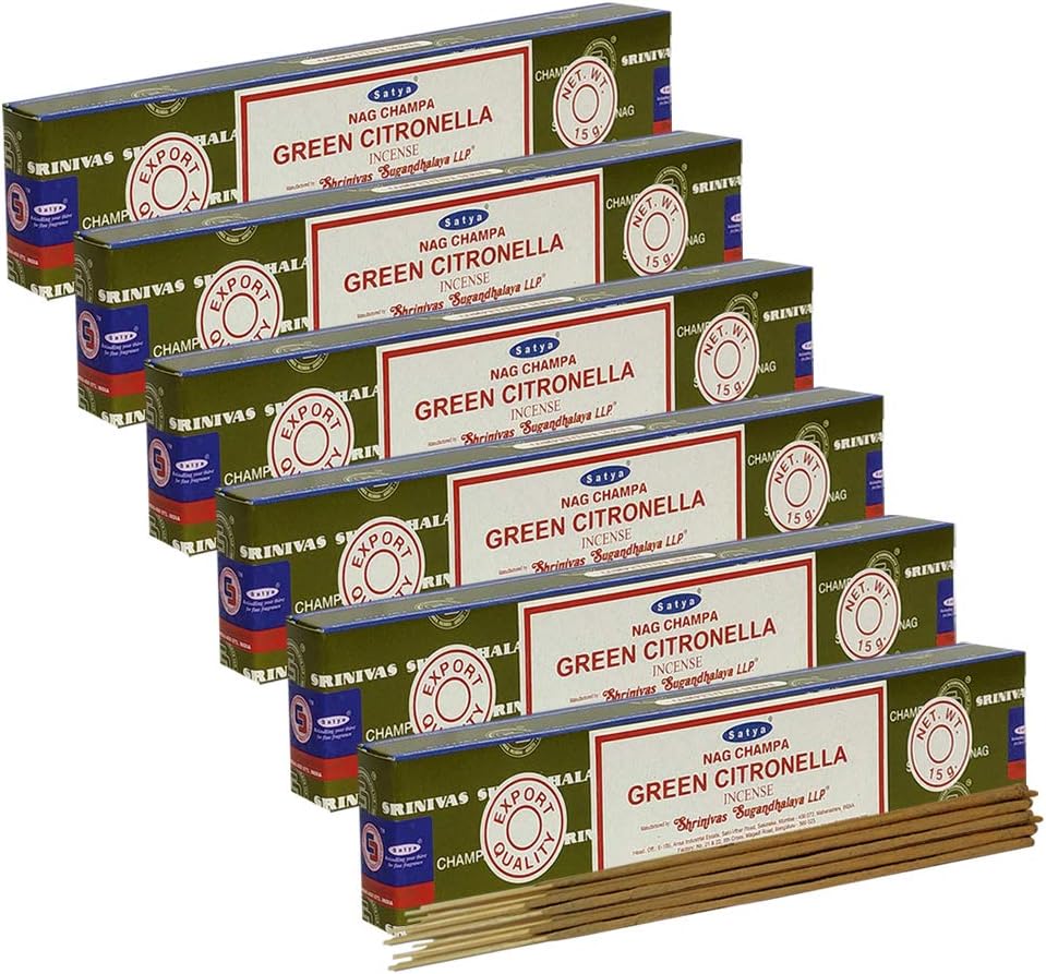 Trumiri Incense Stick Holder Bundle with Satya Nag Champa Green Citronella Incense Sticks - Pack of 6