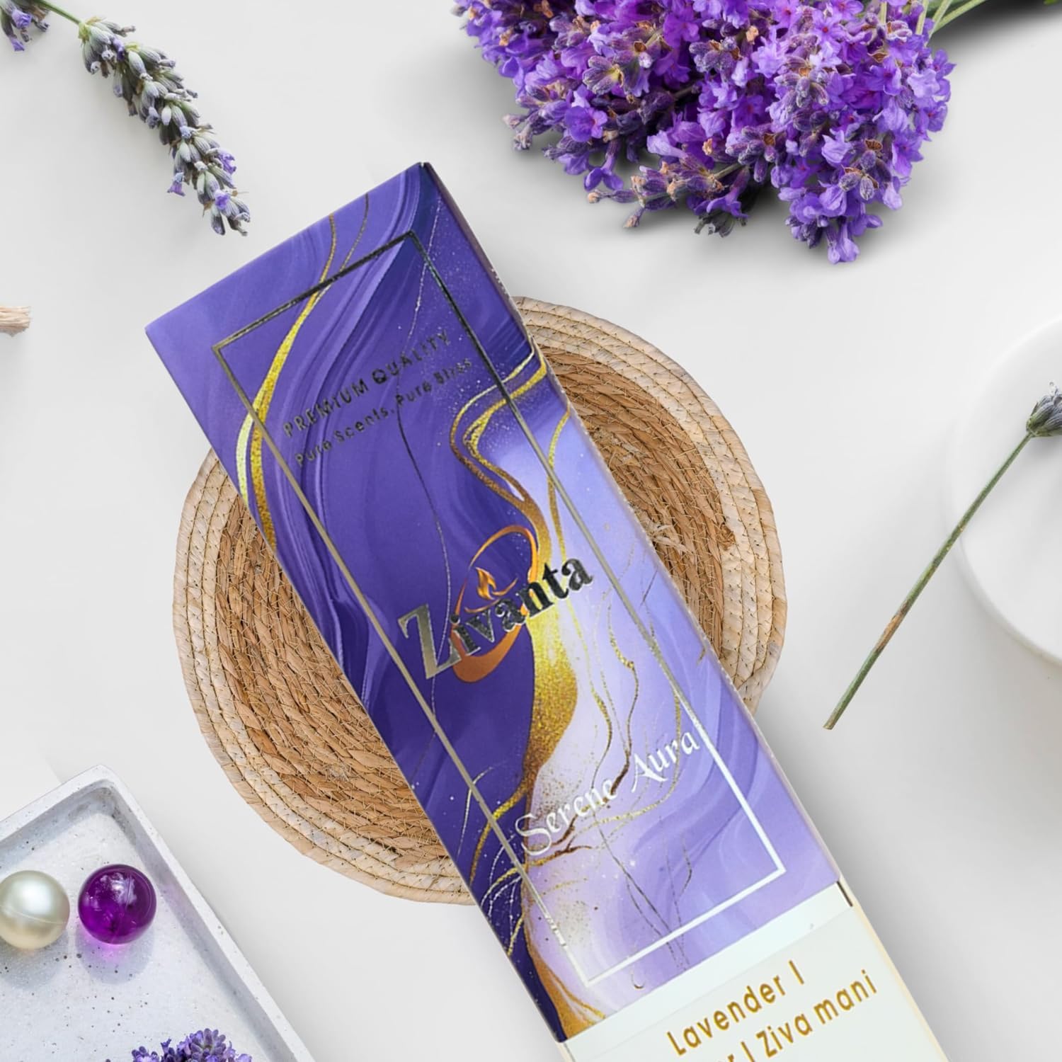 Serene Aura Incense Sticks with 3 Fragrances Lavender Bakhoor Zivamani 9 Inch Eco-Friendly Agarbatti