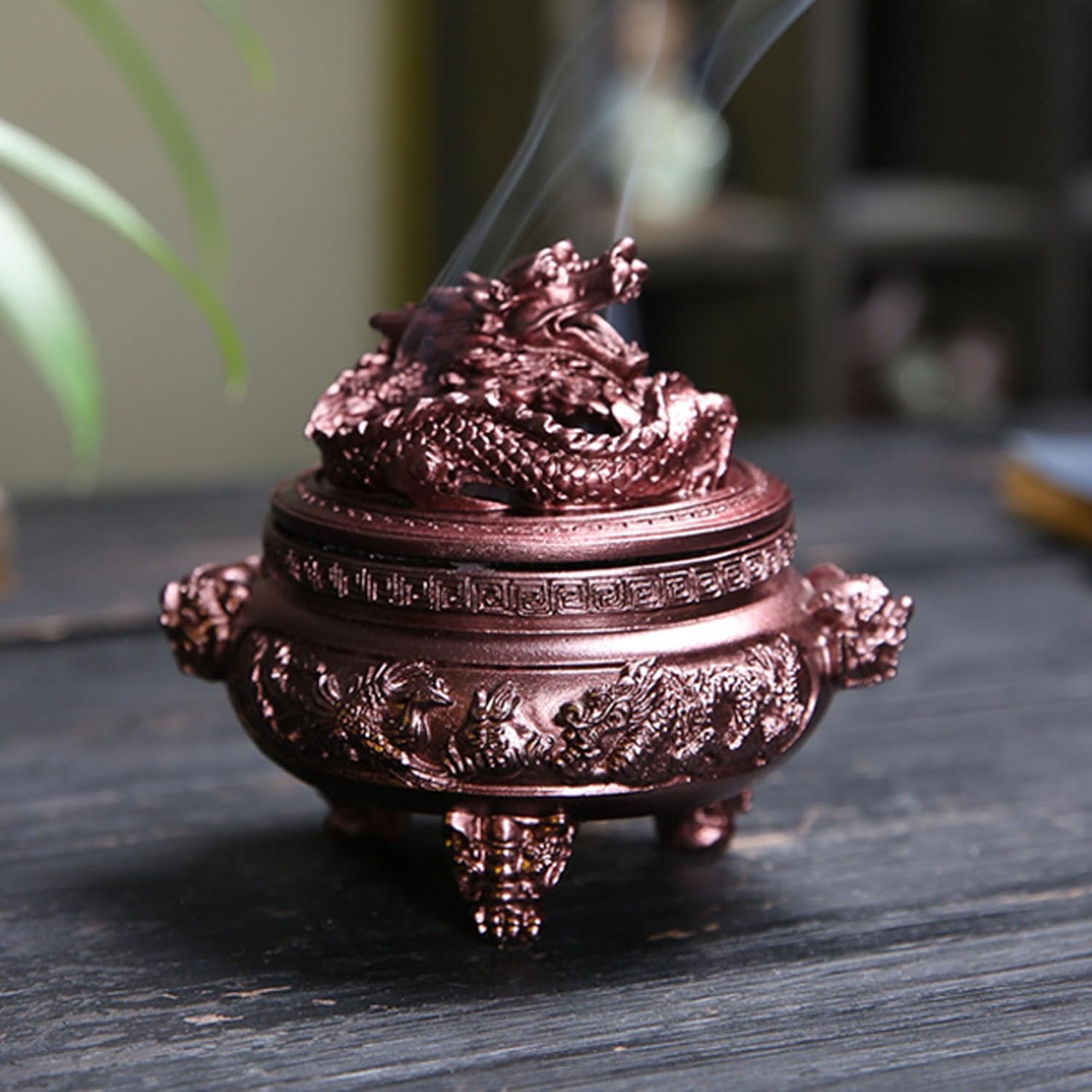 Feng Shui Dragon Incense Holder with Lid and Stand for Aromatherapy and Home Decoration
