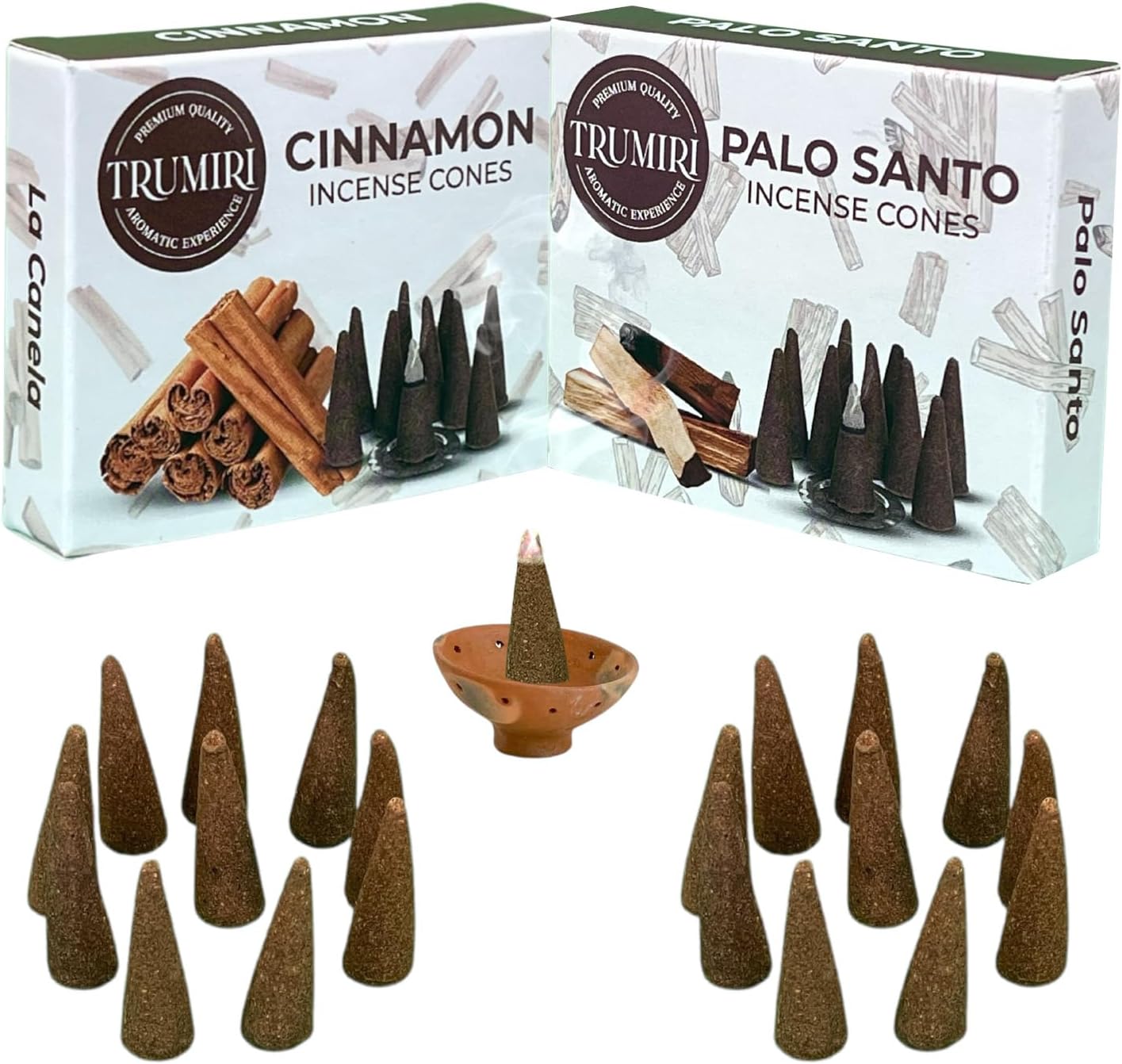 TRUMIRI Palo Santo Cinnamon Incense Cone Combo Pack - 10 Each