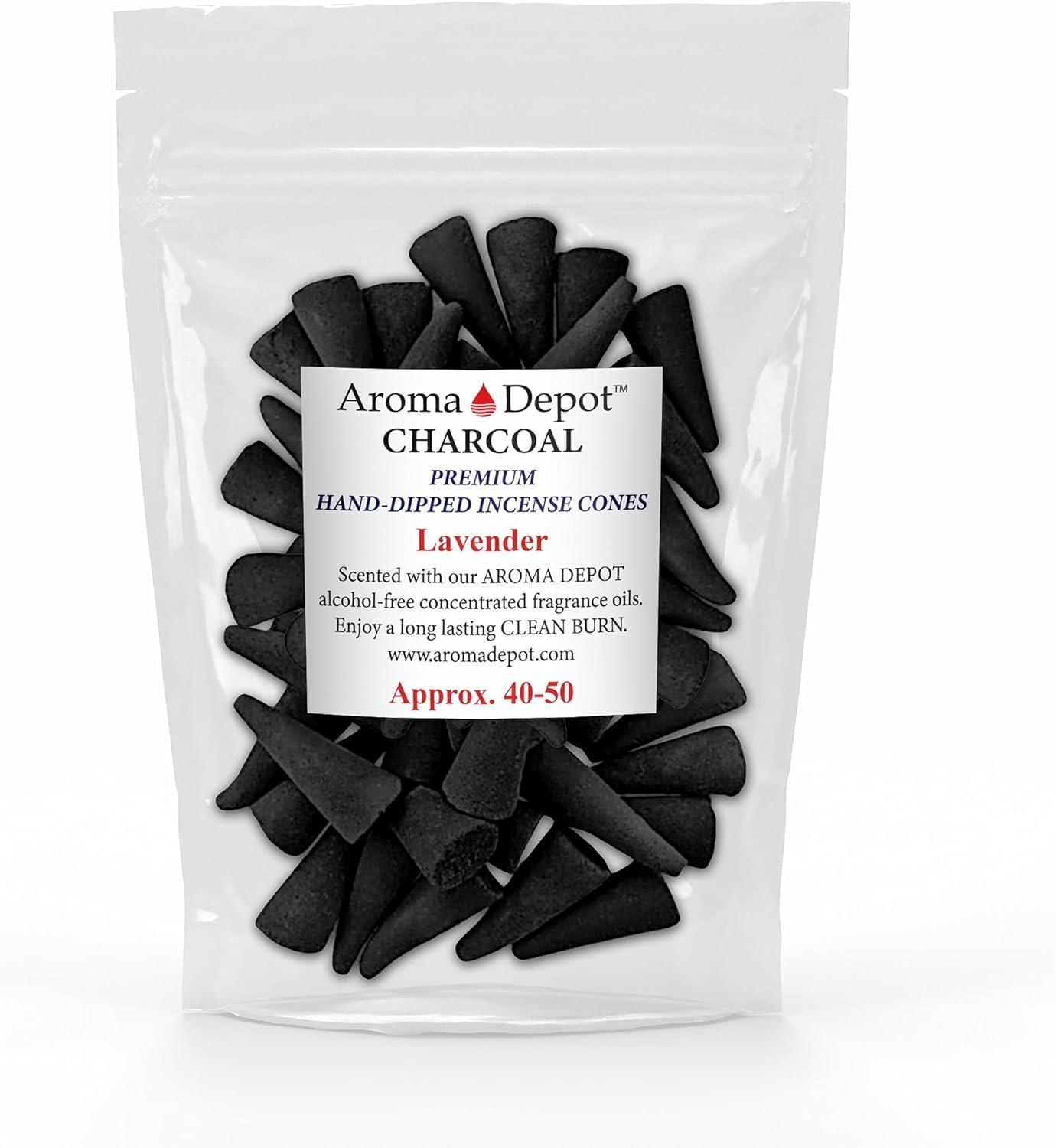 1 Inch Charcoal Topflow Incense Cones Lavender 40-50 Pack