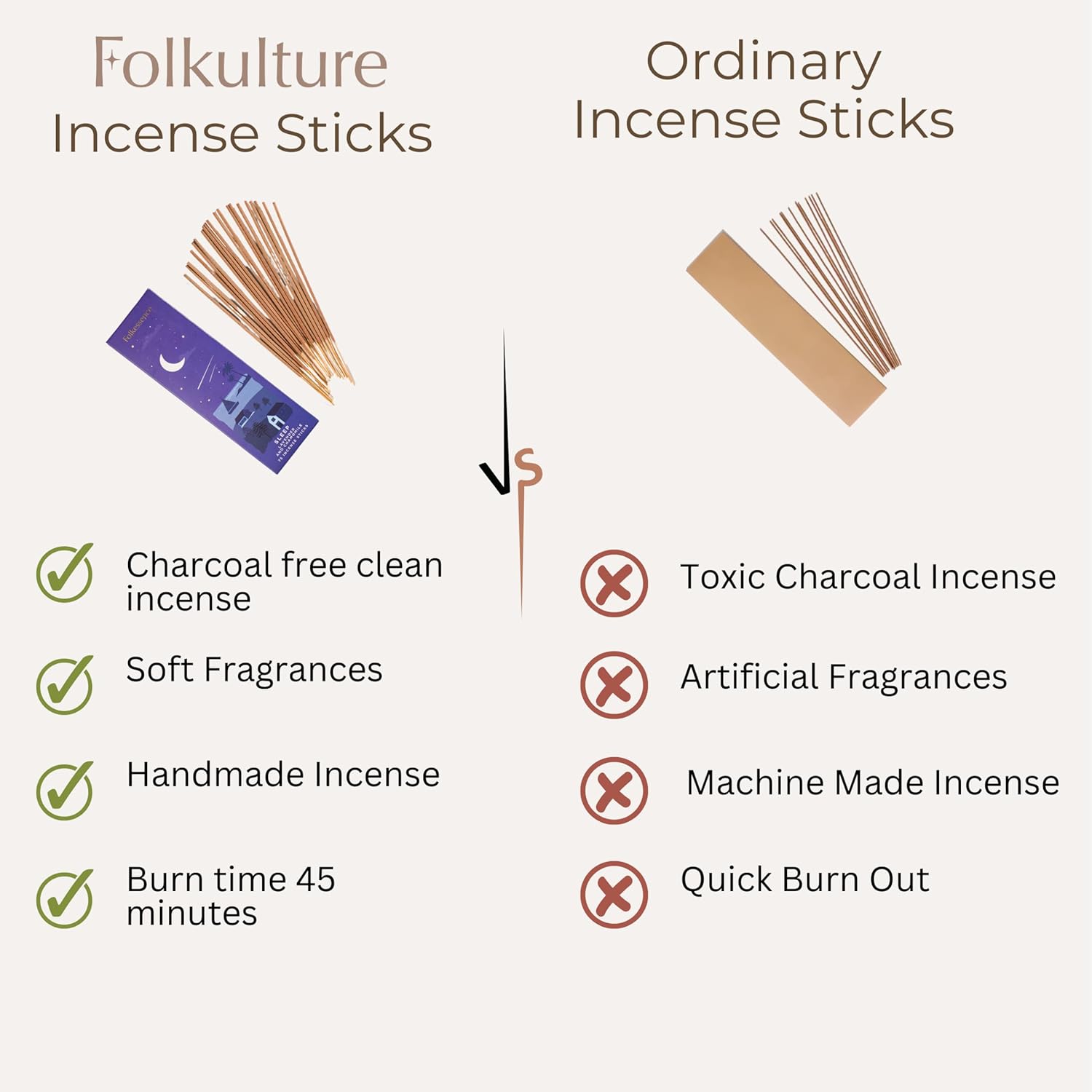 Folkulture Organic Incense Sticks for Meditation Pack of 75 8 Long