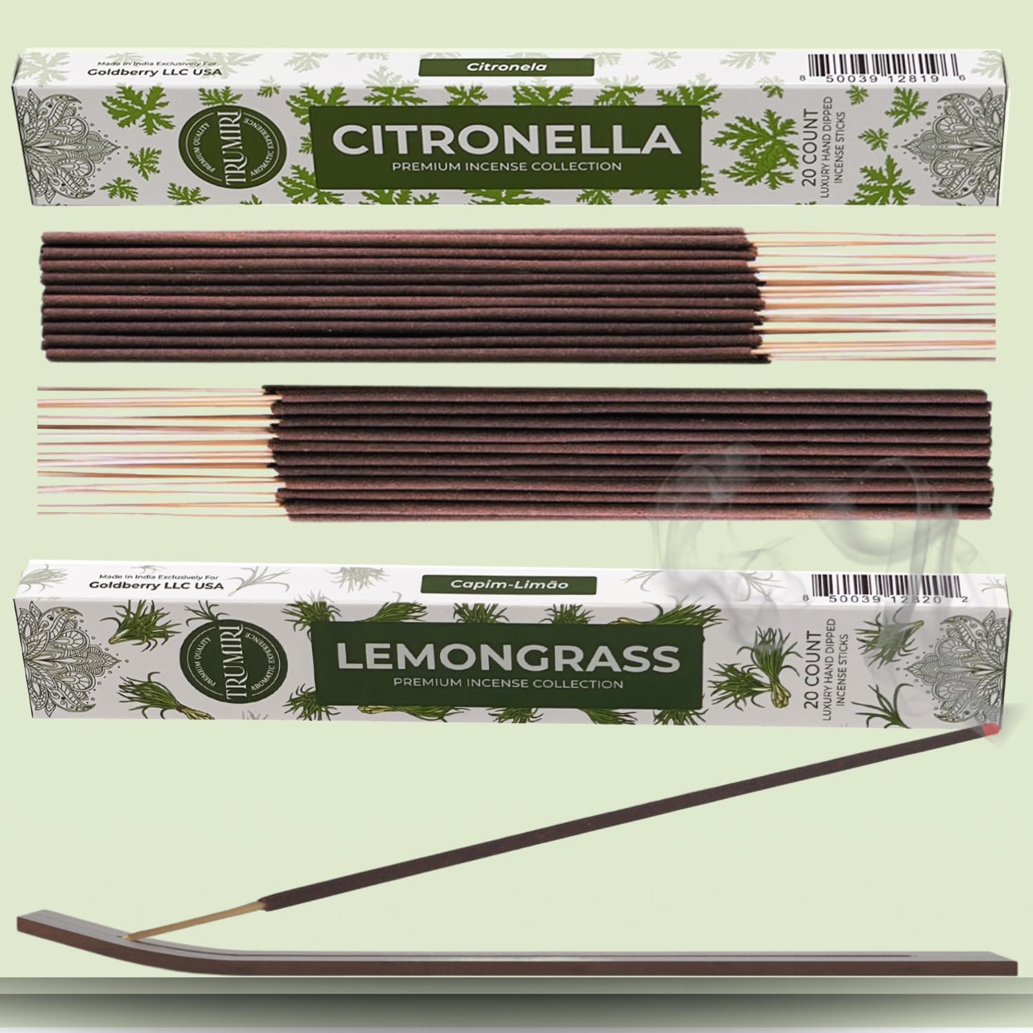 TRUMIRI Organic Incense Sticks - 40 Pack 20 Citronella 20 Lemongrass