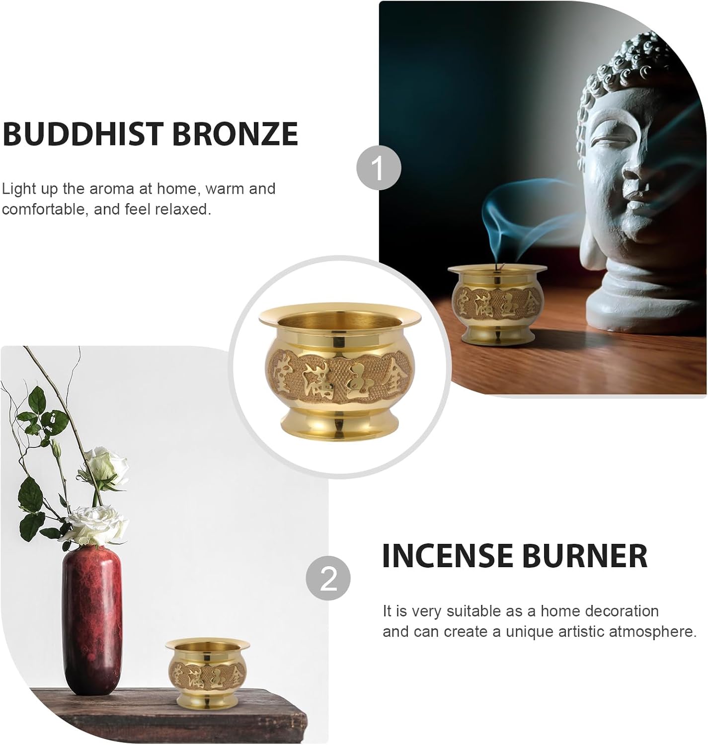 HEALLILY Buddhist Incense Holder Copper Offering Bowl Decor