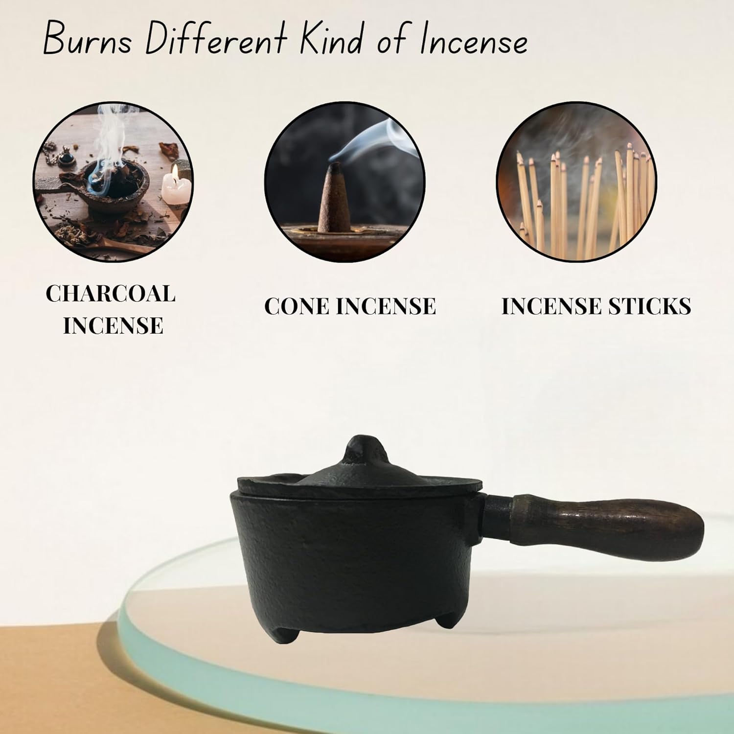Vrinda Black Iron Incense Burner with Lid - Compact and Durable