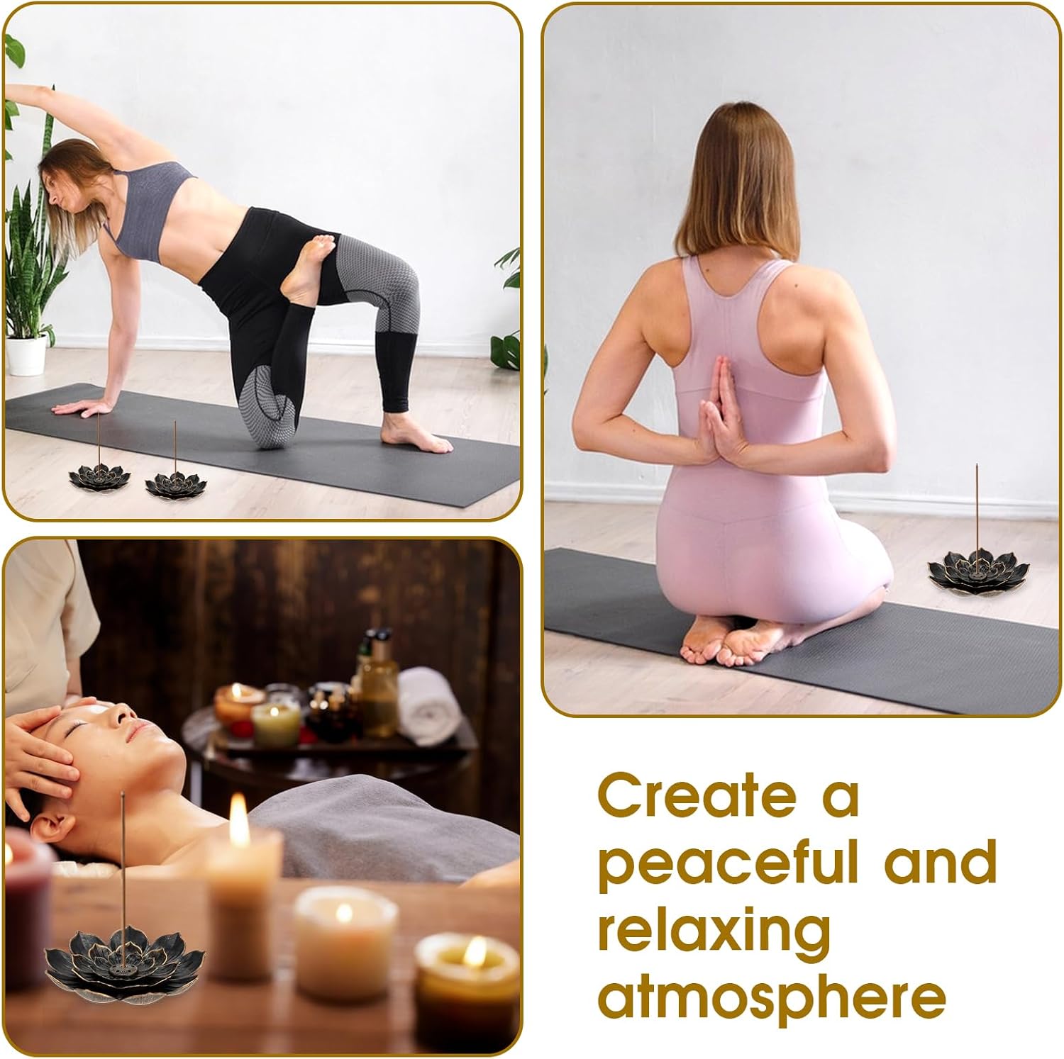 2 Pieces Brass Incense Holder Lotus Burner for Home Yoga Spa