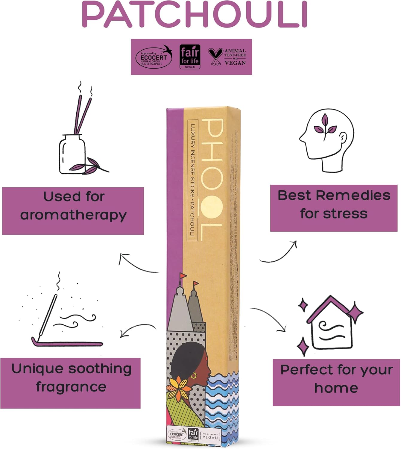 Pack of 2 Natural Incense Sticks with 2 Fragrances - Nagchampa Patchouli