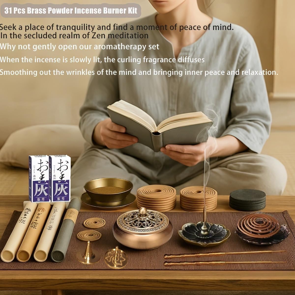 31 Pcs Brass Incense Burner Set for Yoga and Meditation