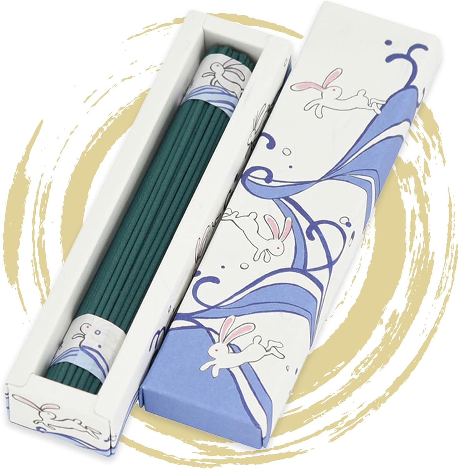 Hasegawa Incense Sticks - Prosperity Leap Fresh Sea Breeze with Artful Wave-Hopping Rabbit Design Washi Wrap Packaging