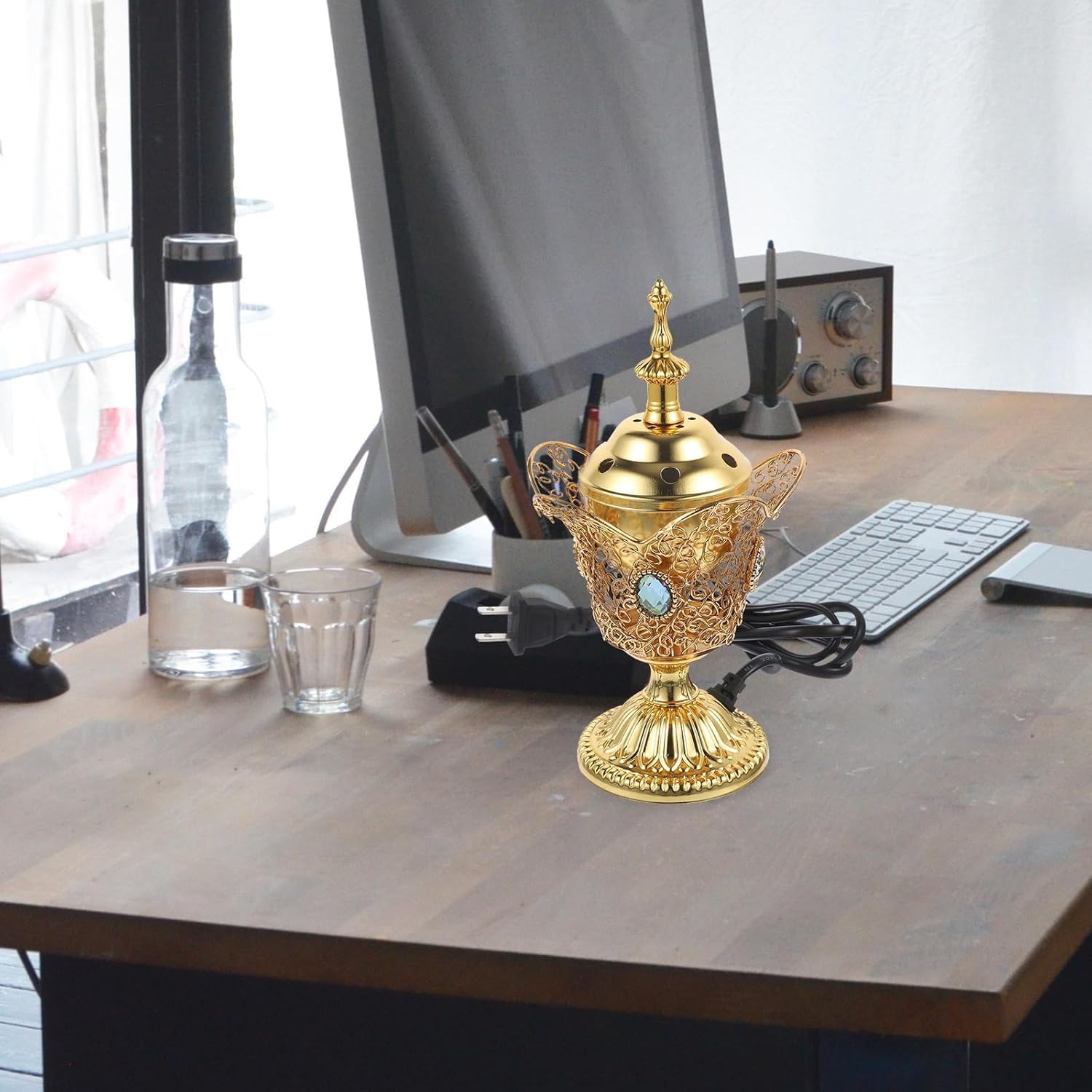 Gold Electric Incense Burner Holder for Home Decor