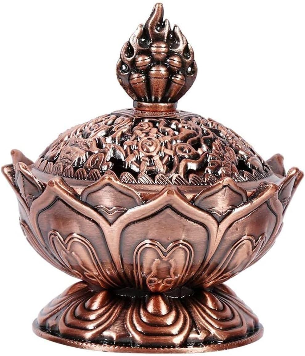 Red Bronze Lotus Incense Burner with Backflow Design