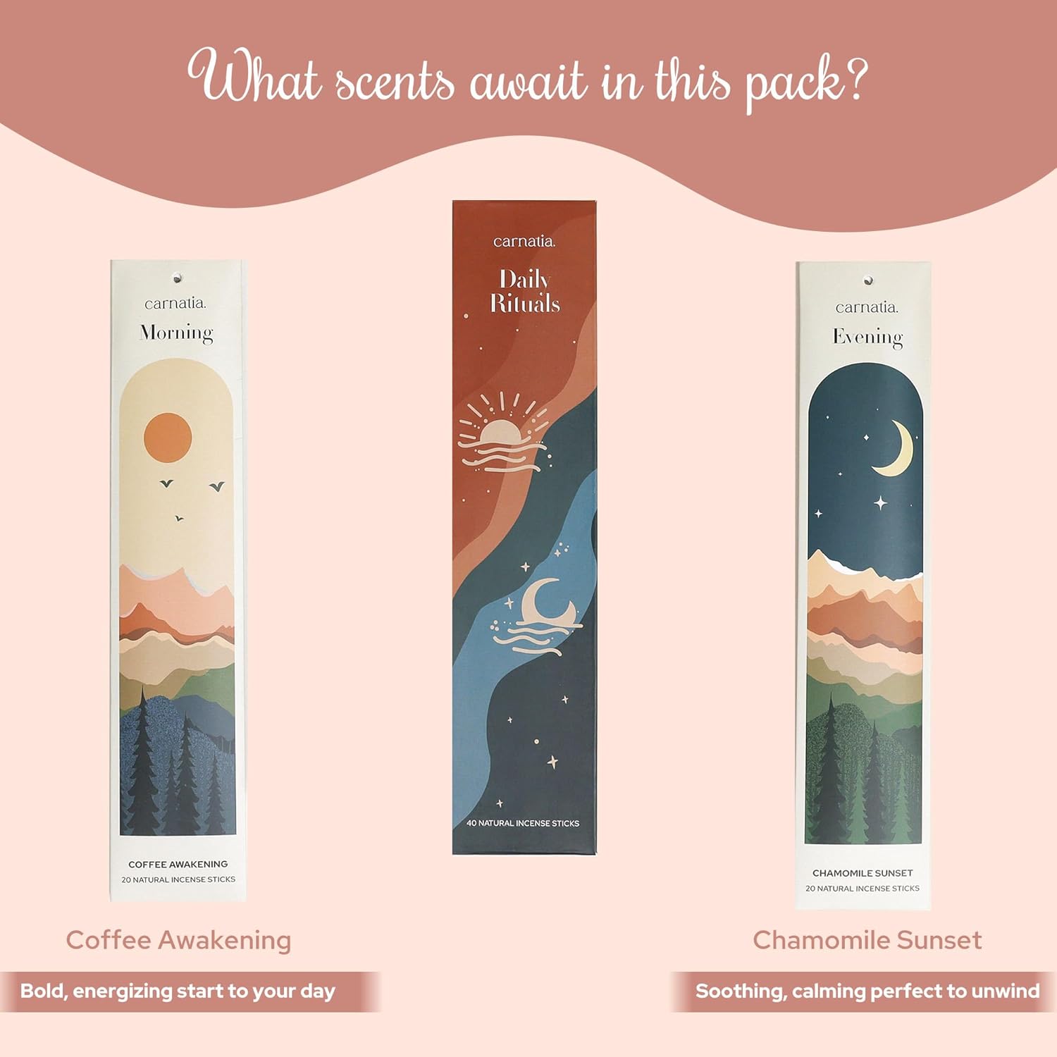 Carnatia Daily Rituals Incense Sticks Set Coffee Chamomile Scents for Morning Energy Evening Relaxation