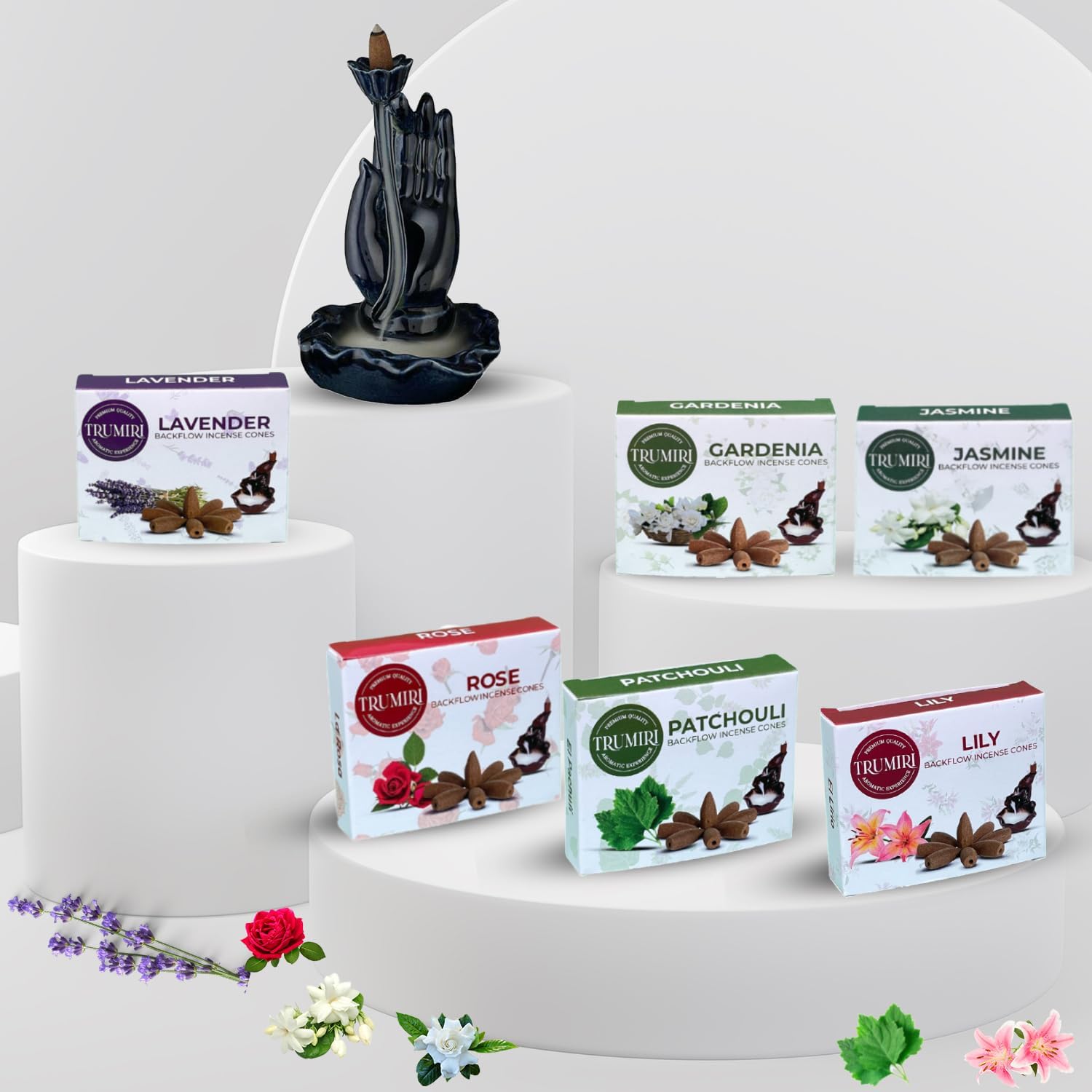 Trumiri Floral Backflow Incense Cones - 60 Large Variety Pack