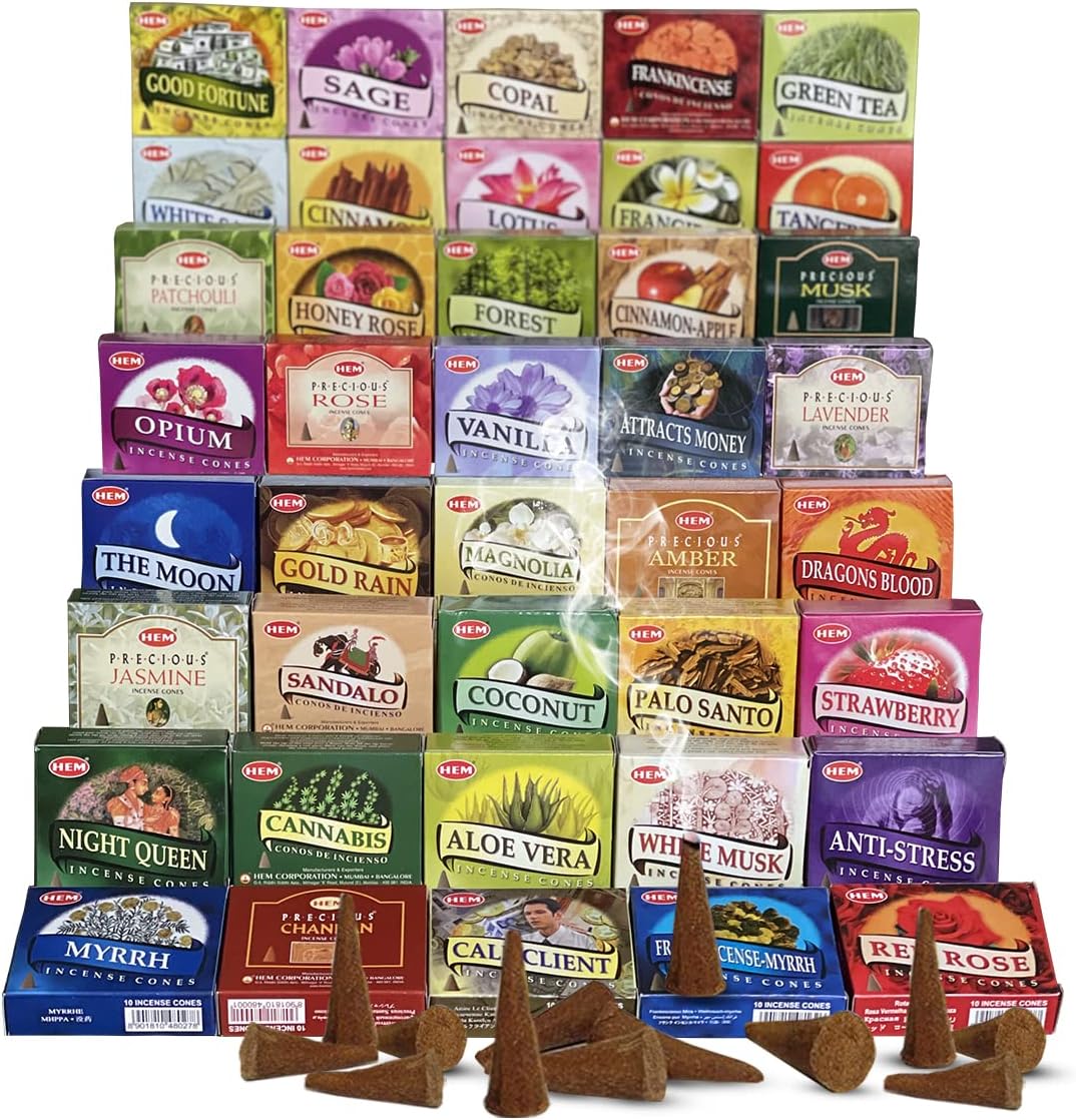 Hem Incense Cones Variety Pack of 12 with Holder