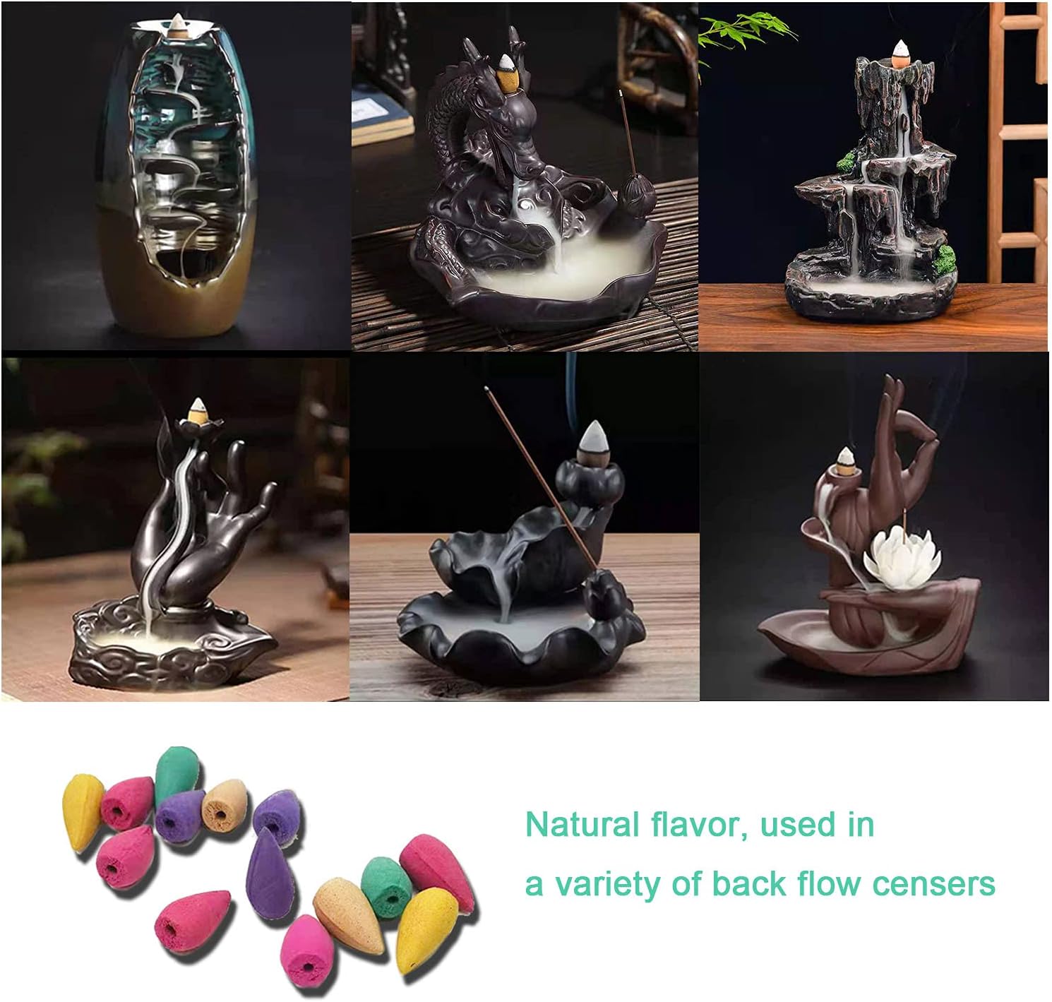 600 pcs Backflow Incense Cones for Waterfall Meditation Relaxation in 2 Bottles