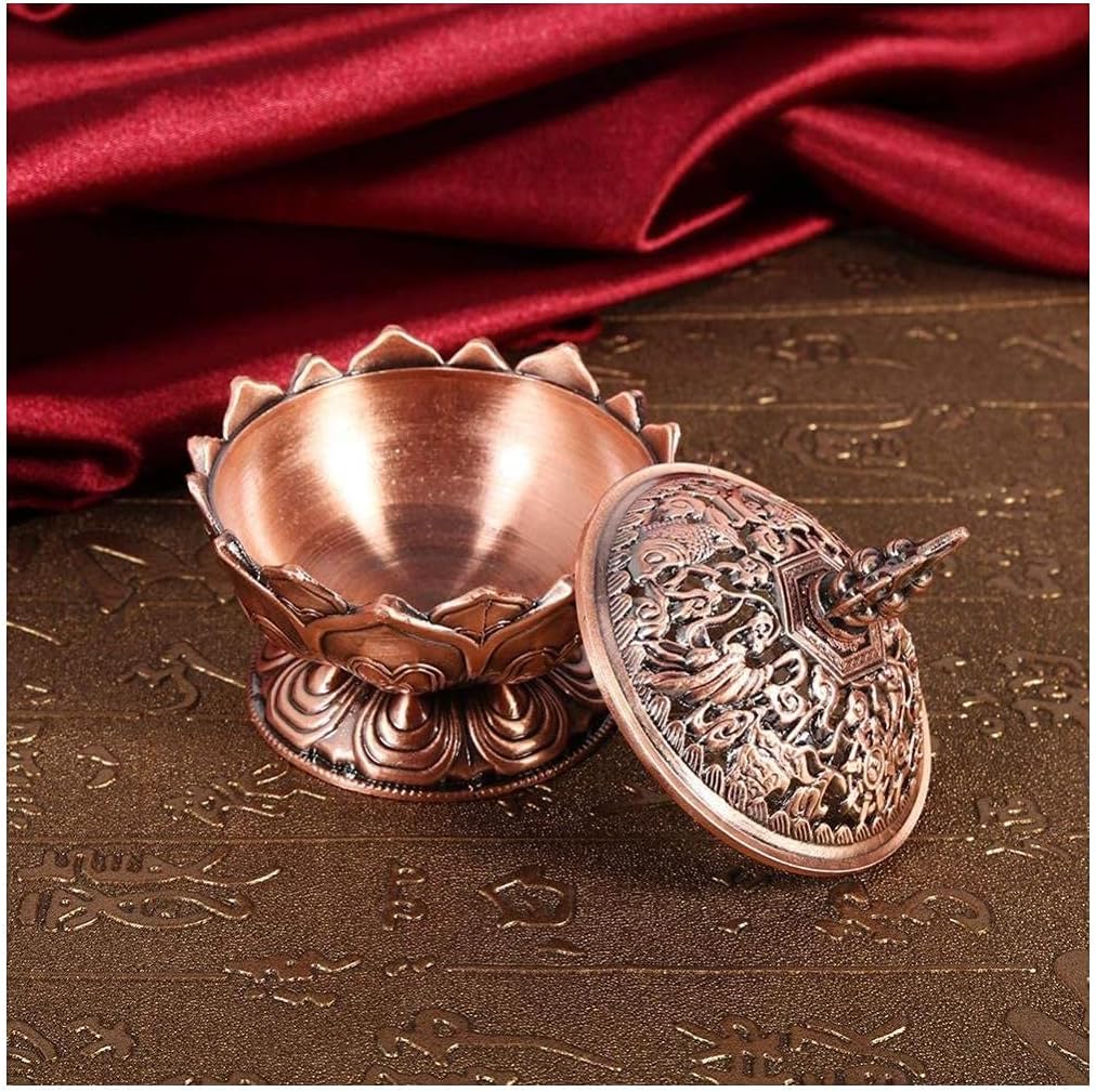 Red Bronze Lotus Incense Burner with Backflow Design