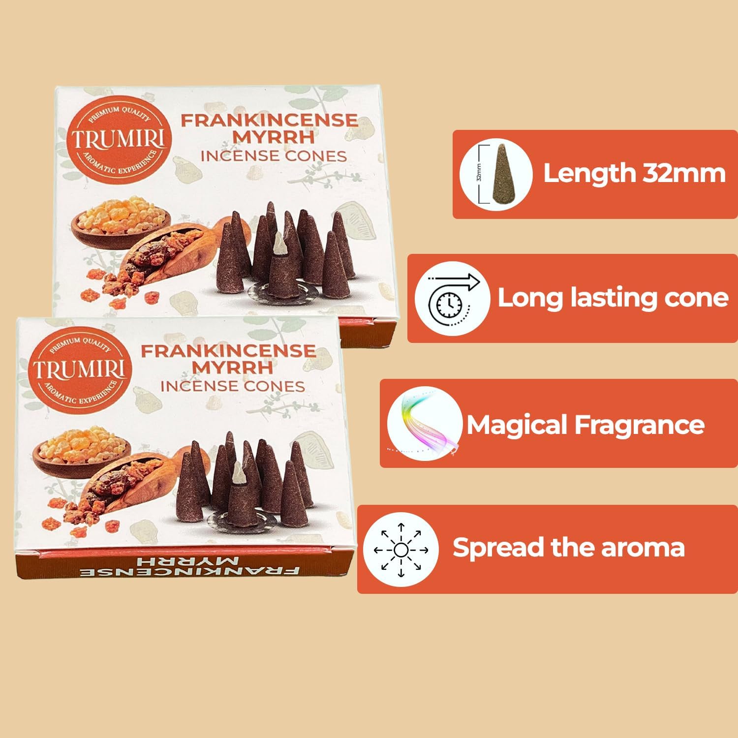 Frankincense Myrrh Incense Cones - 60 Pack
