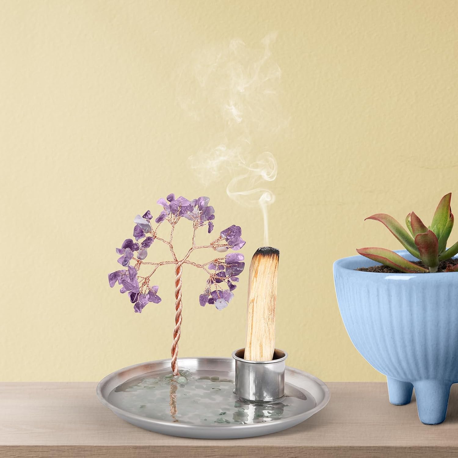 OTOFY Purple Crystal Tree Incense Holder for Palo Santo