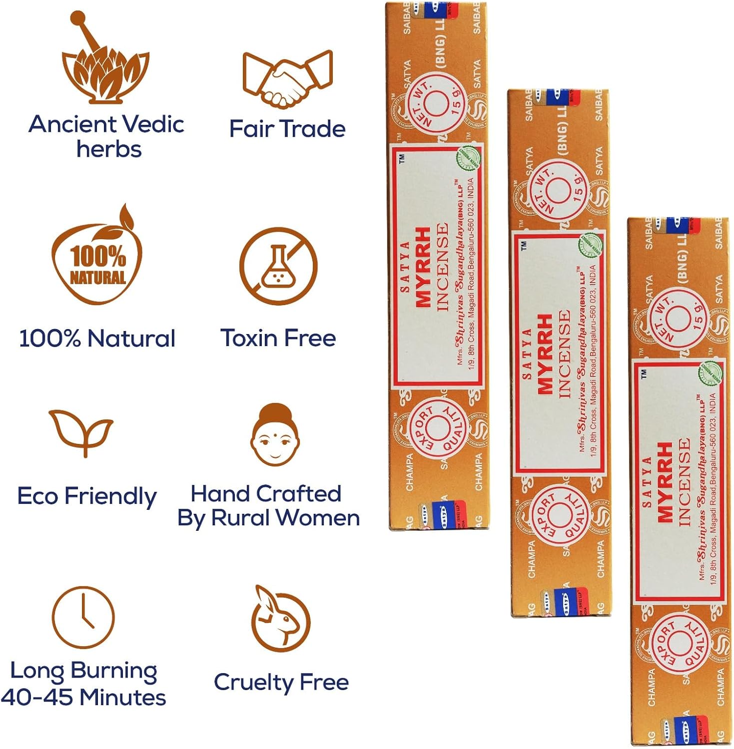 Satya Myrrh Incense Sticks 15gmx12 Pack with Raajsee Holder