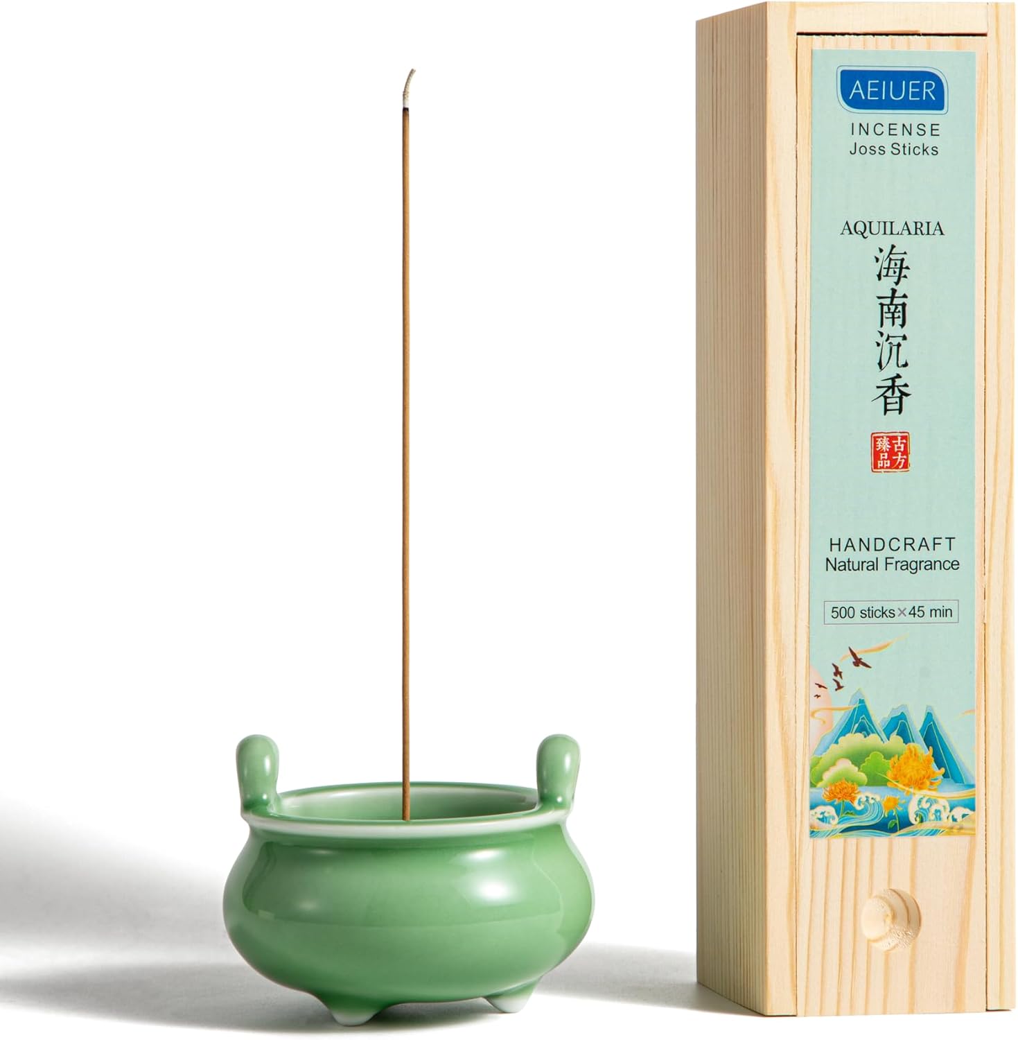 Ceramic Incense Holder with 9 Holes Celadon Green