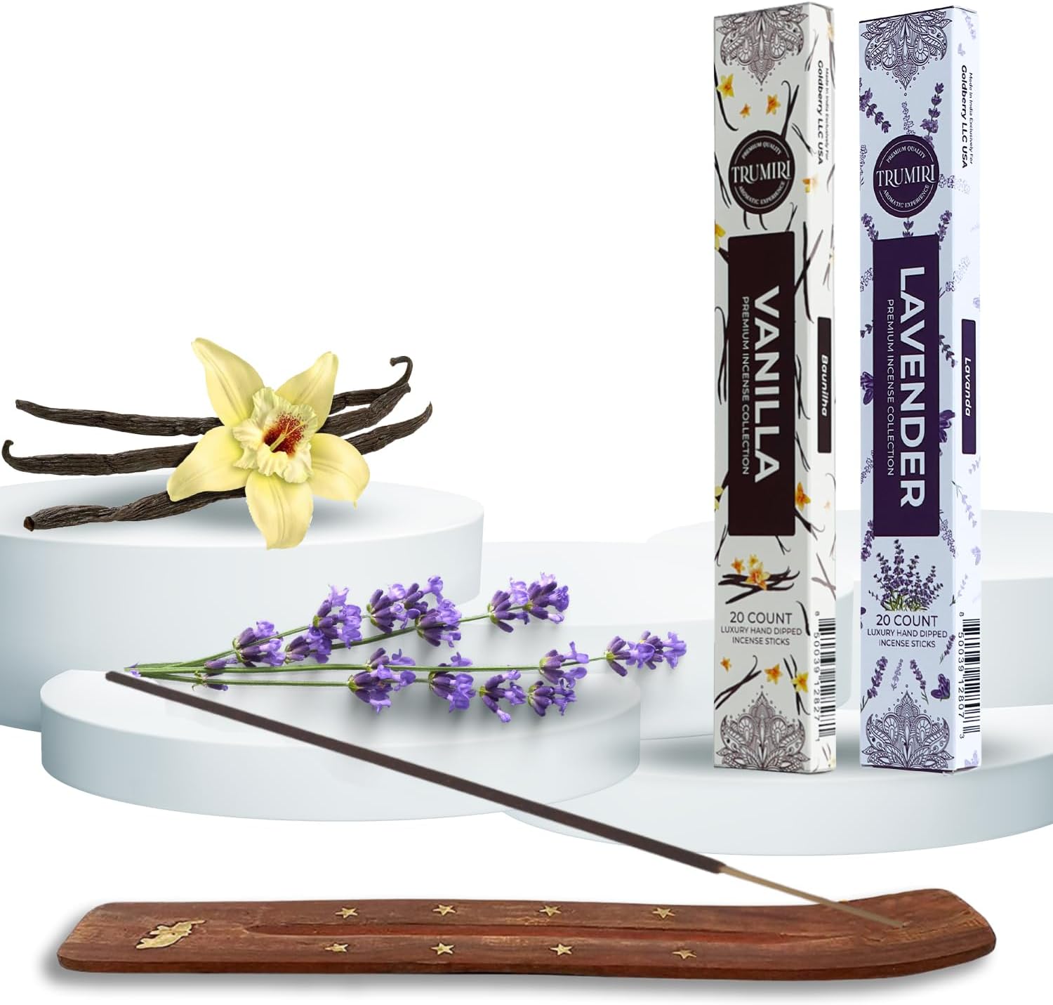 Trumiri Organic Incense Sticks - 40 Pack 20 Vanilla 20 Lavender
