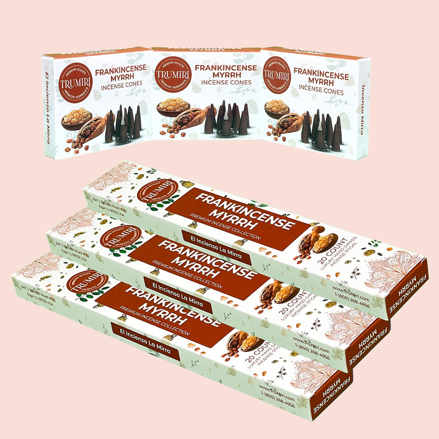 Frankincense Myrrh Incense Sticks and Cones Combo Pack