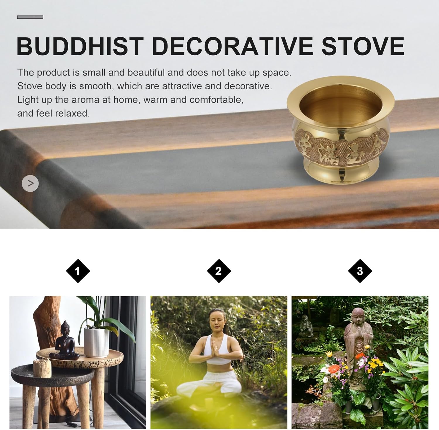 HEALLILY Buddhist Incense Holder Copper Offering Bowl Decor