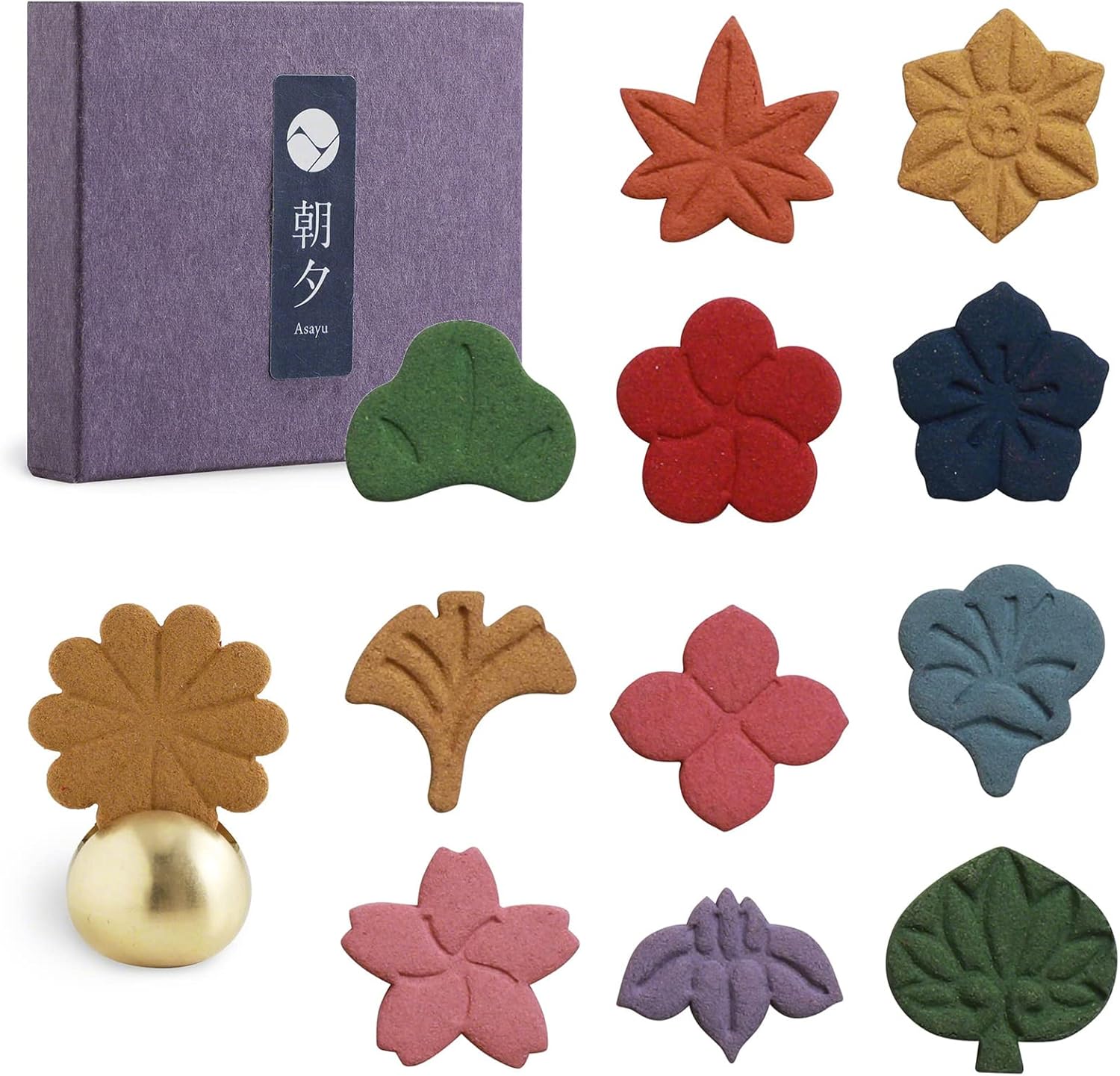 Asayu Japan Flower Pressed Incense Set with Brass Holder 12PCS