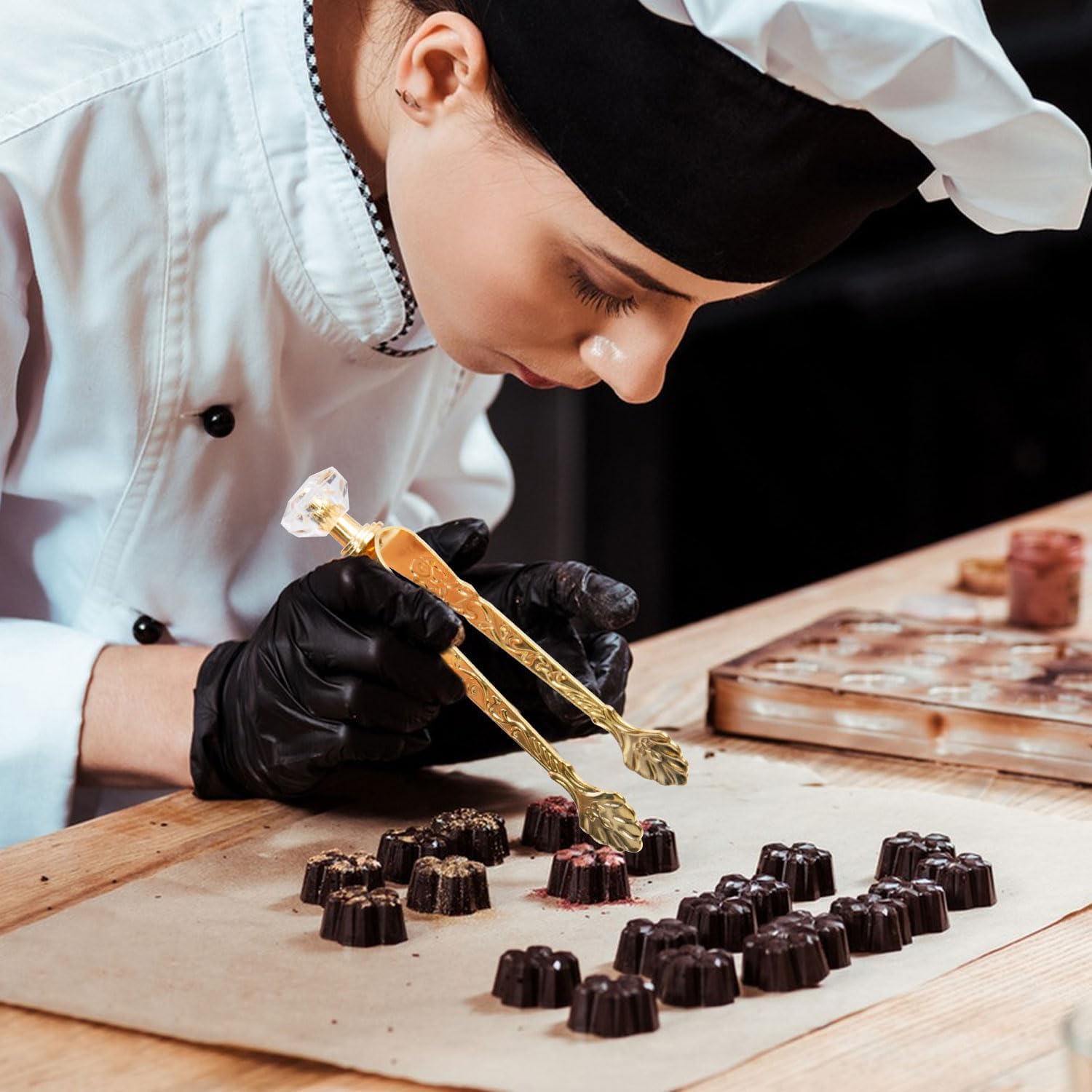 4 Pc Golden Incense Tongs with Floral Handle